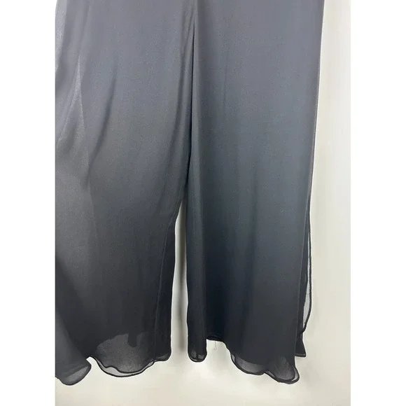 St. John Evening 100% Silk Chiffon Overlay Pants Wide-Leg Slit Black Size 12 - Picture 14 of 16